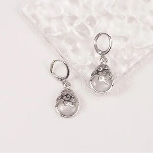 Silver Pendant Drop Earrings with iridescent Light Stone Accent